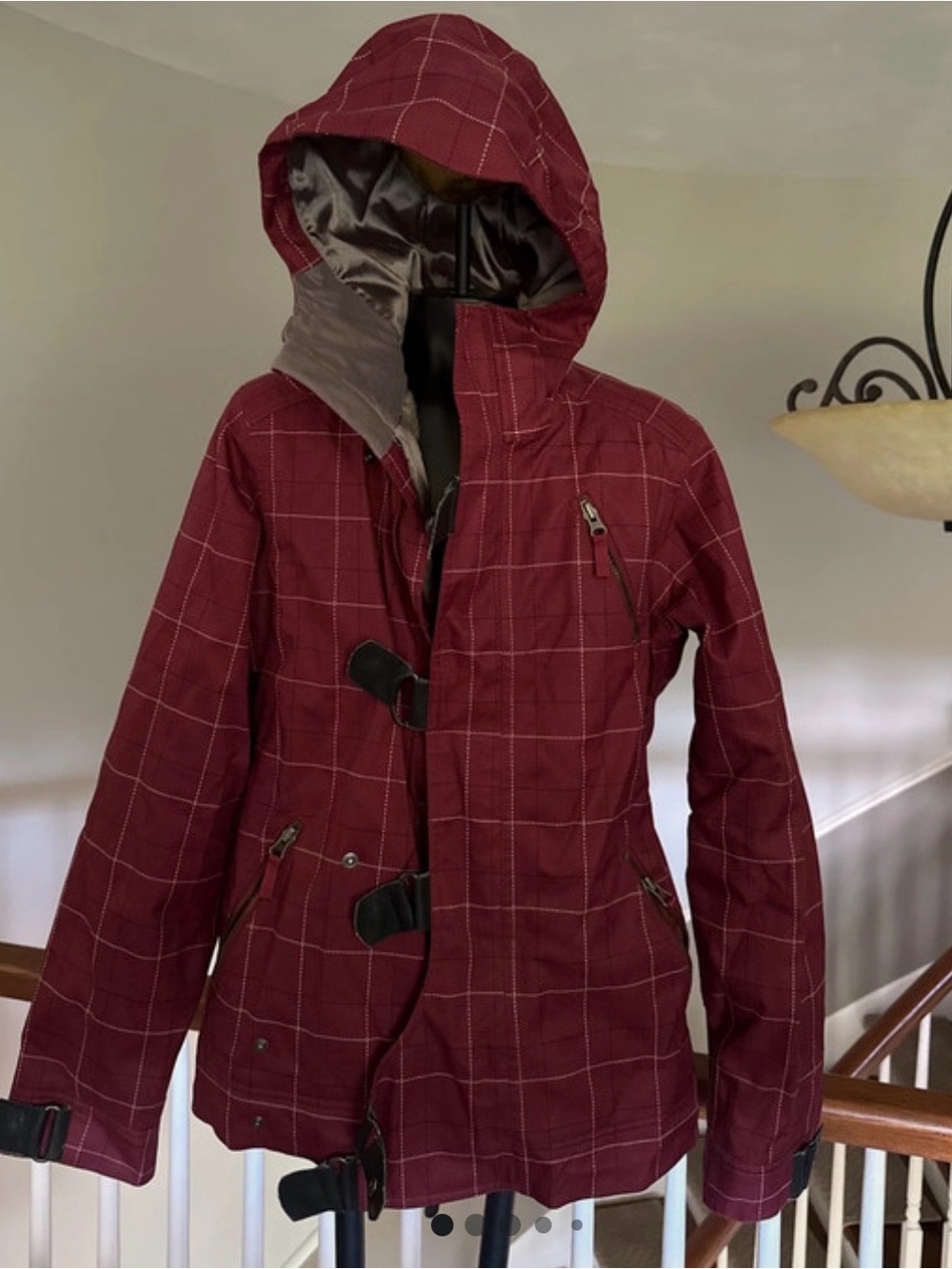 Burton Maroon Plaid Hooded Ski Jacket
